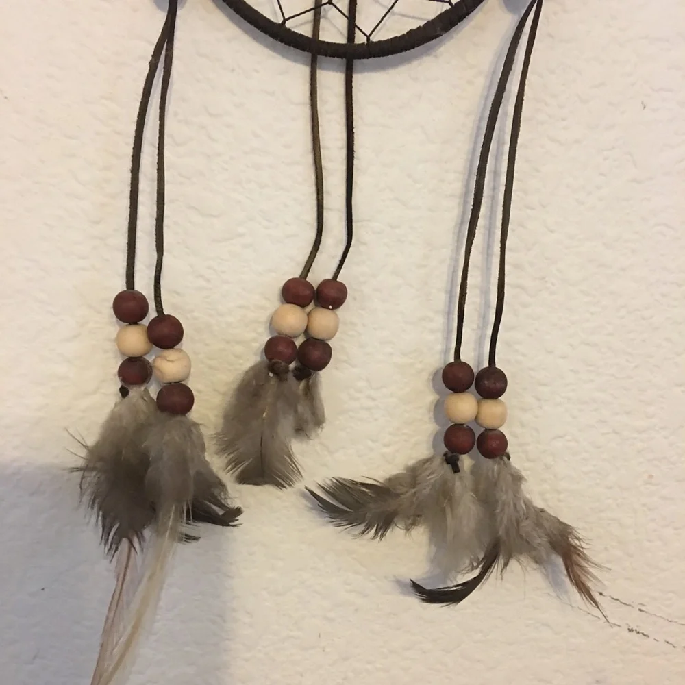 Handmade dreamcatcher leather wood bead feather